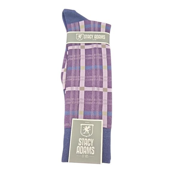 STACY ADAMS MENS WINDOWPANE DRESS SOCK. NAVY PURPLE. SAS 348-4 - Picture 1 of 3